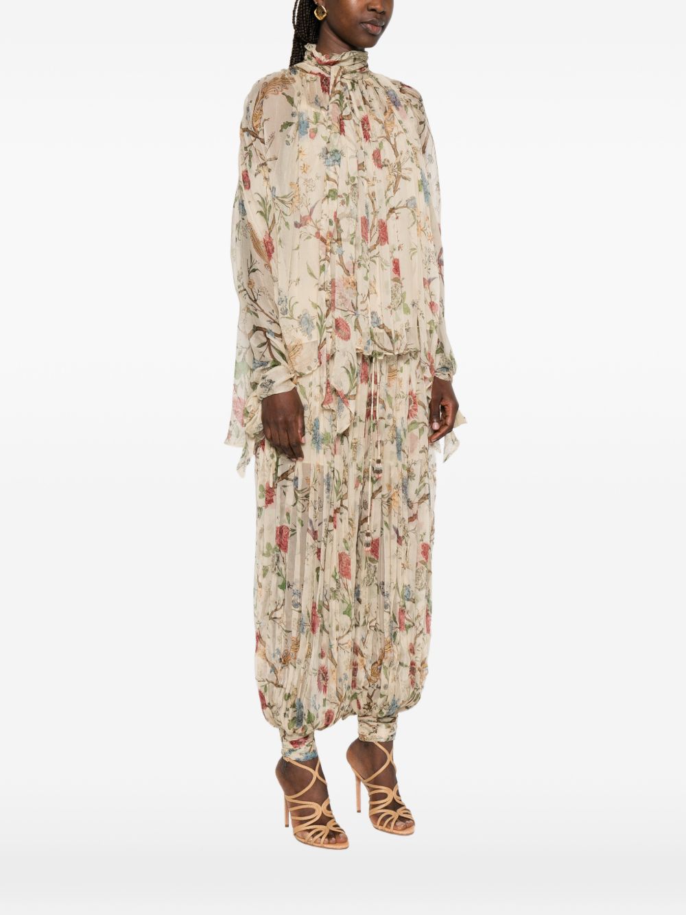 INTO THE EAST Silk Printed Shirt — Floral Long Sleeve