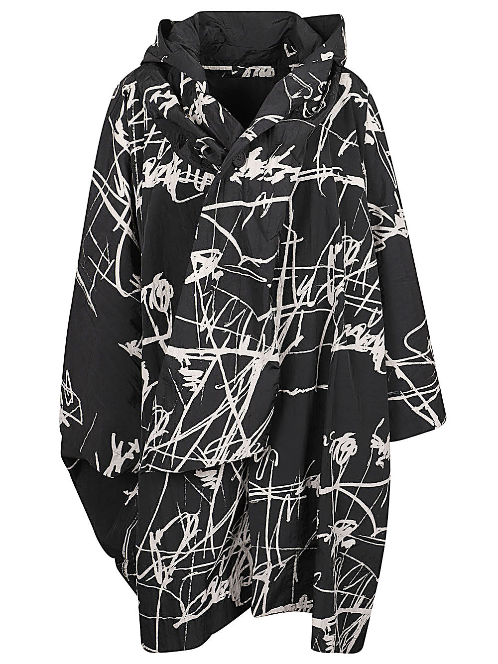 MOYURU Jackets — Cape Coat with Hood (Black & White)