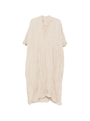 Daniela Gregis Beige Cotton Dress — V‑Neck Slit Pockets