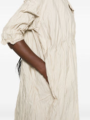 Daniela Gregis Beige Cotton Dress — V‑Neck Slit Pockets