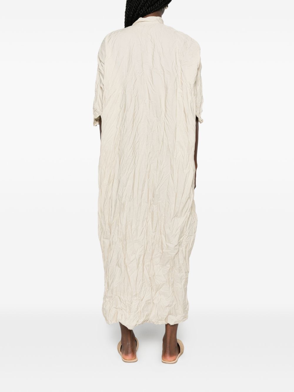 Daniela Gregis Beige Cotton Dress — V‑Neck Slit Pockets