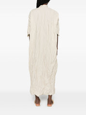 Daniela Gregis Beige Cotton Dress — V‑Neck Slit Pockets