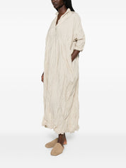 Daniela Gregis Beige Cotton Dress — V‑Neck Slit Pockets
