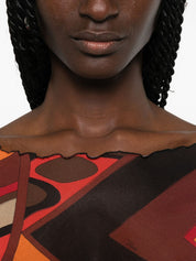 Pucci Printed Tulle T‑Shirt — Orange Topwear