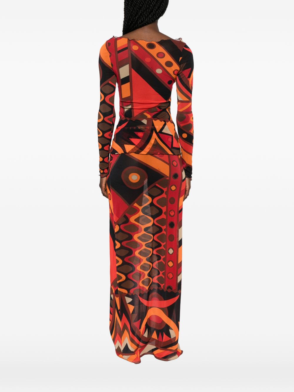 Pucci Printed Tulle T‑Shirt — Orange Topwear