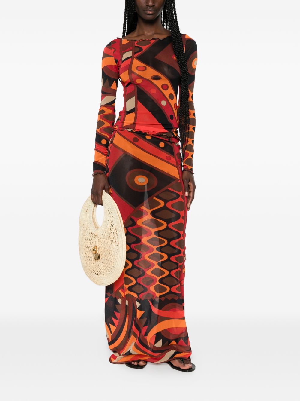 Pucci Printed Tulle T‑Shirt — Orange Topwear
