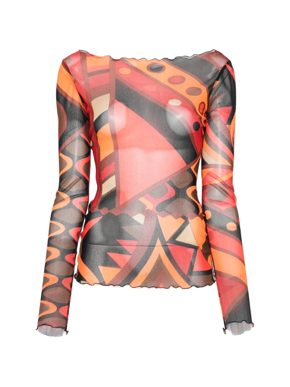 Pucci Printed Tulle T‑Shirt — Orange Topwear