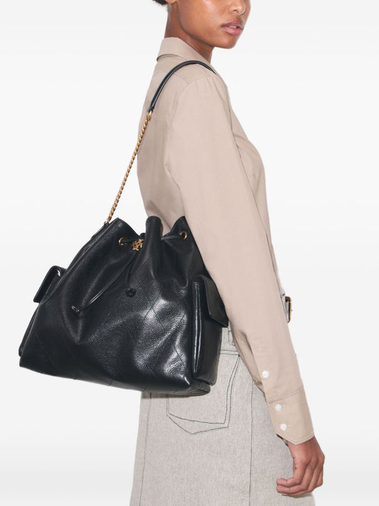 Tory Burch Charlie Large Quilted Shoulder Bag — Black