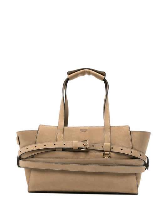 Moschino Beige Handbag — Tie Me Suede Shoulder Bag