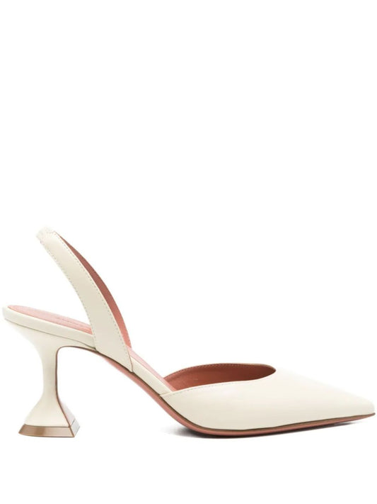 Amina Muaddi Medium Heel White Slingbacks | Aumifour