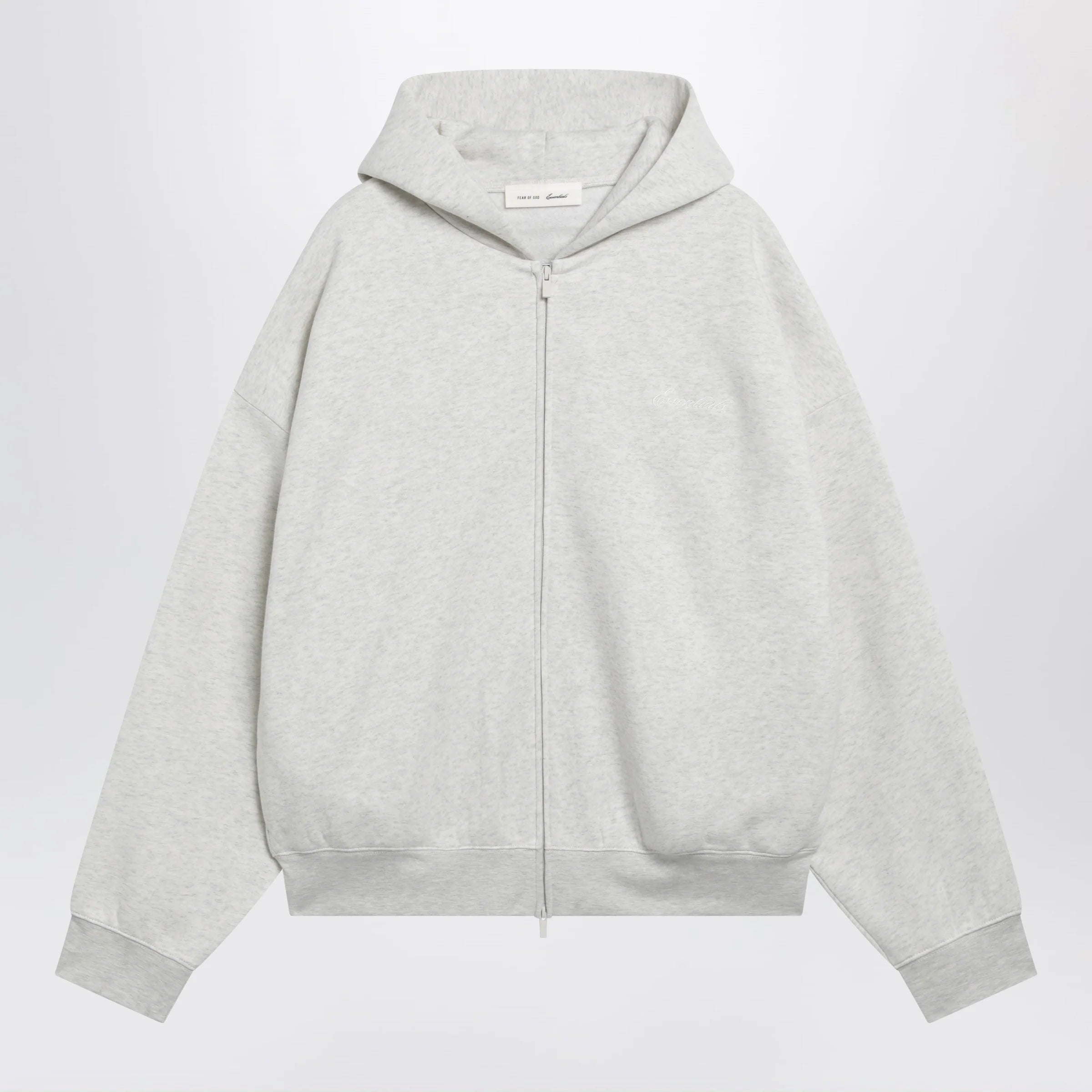 Fear of God Essentials Light grey mélange cotton fleece zip-up sweatshirt