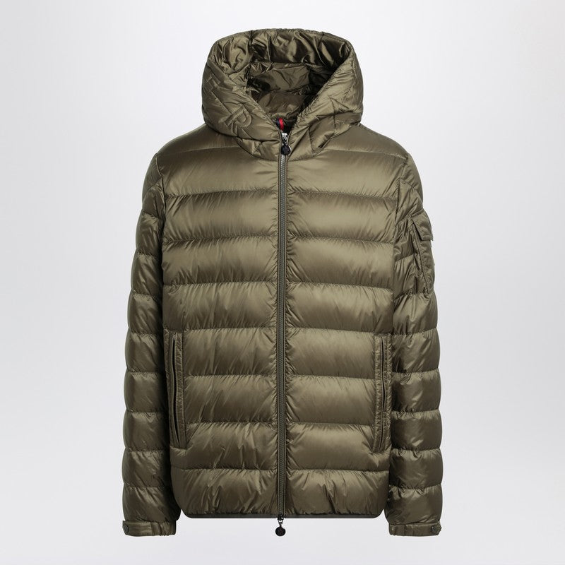 Moncler short zip-up puffer in khaki