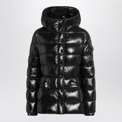 Moncler black down jacket — lacquered nylon puffer