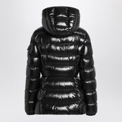 Moncler black down jacket — lacquered nylon puffer