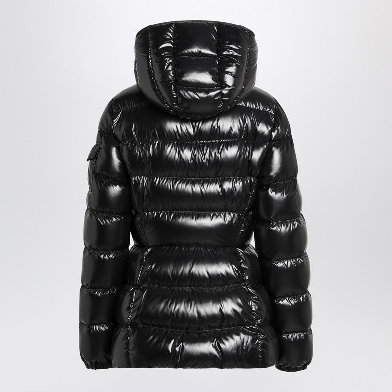 Moncler black down jacket — lacquered nylon puffer