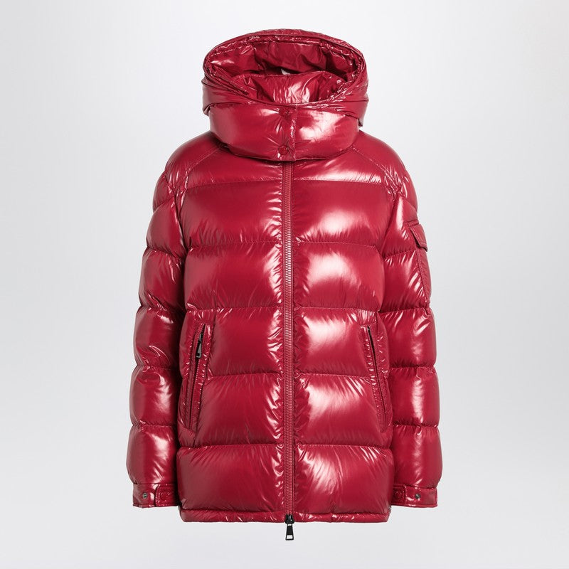 Chaqueta de plumón Moncler rojo rubí de nailon lacado