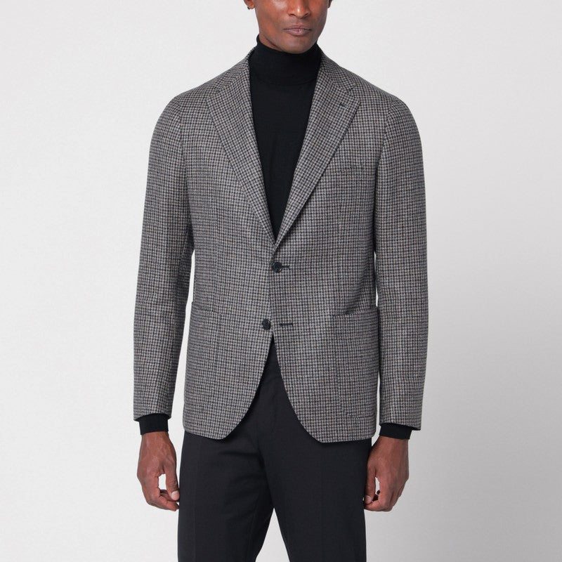 Tagliatore Beige/grey houndstooth double-breasted jacket