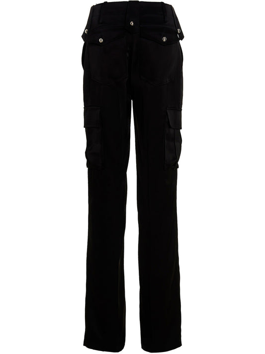 David Koma Satin Cargo Trousers for Women — Black