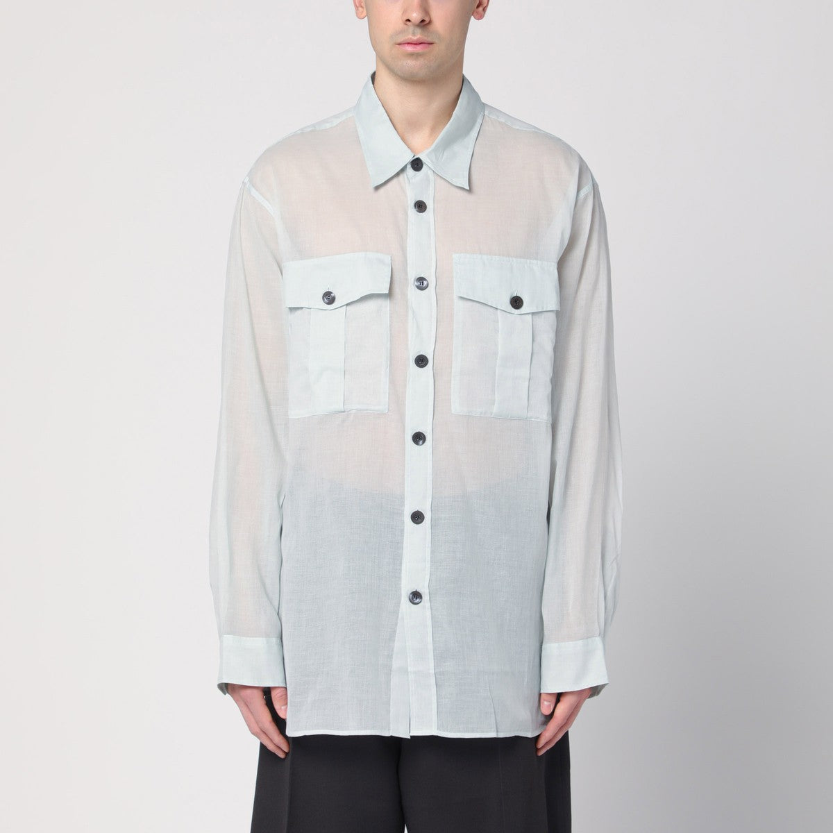 Dries Van Noten Light blue ice cotton shirt with pockets