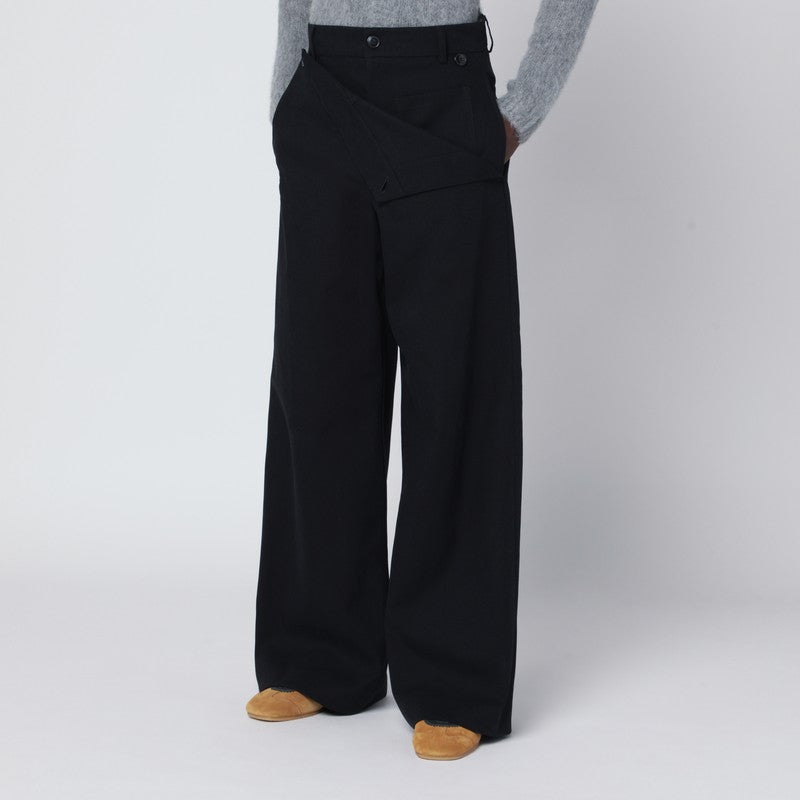 Dries Van Noten Pantalón ancho de algodón negro