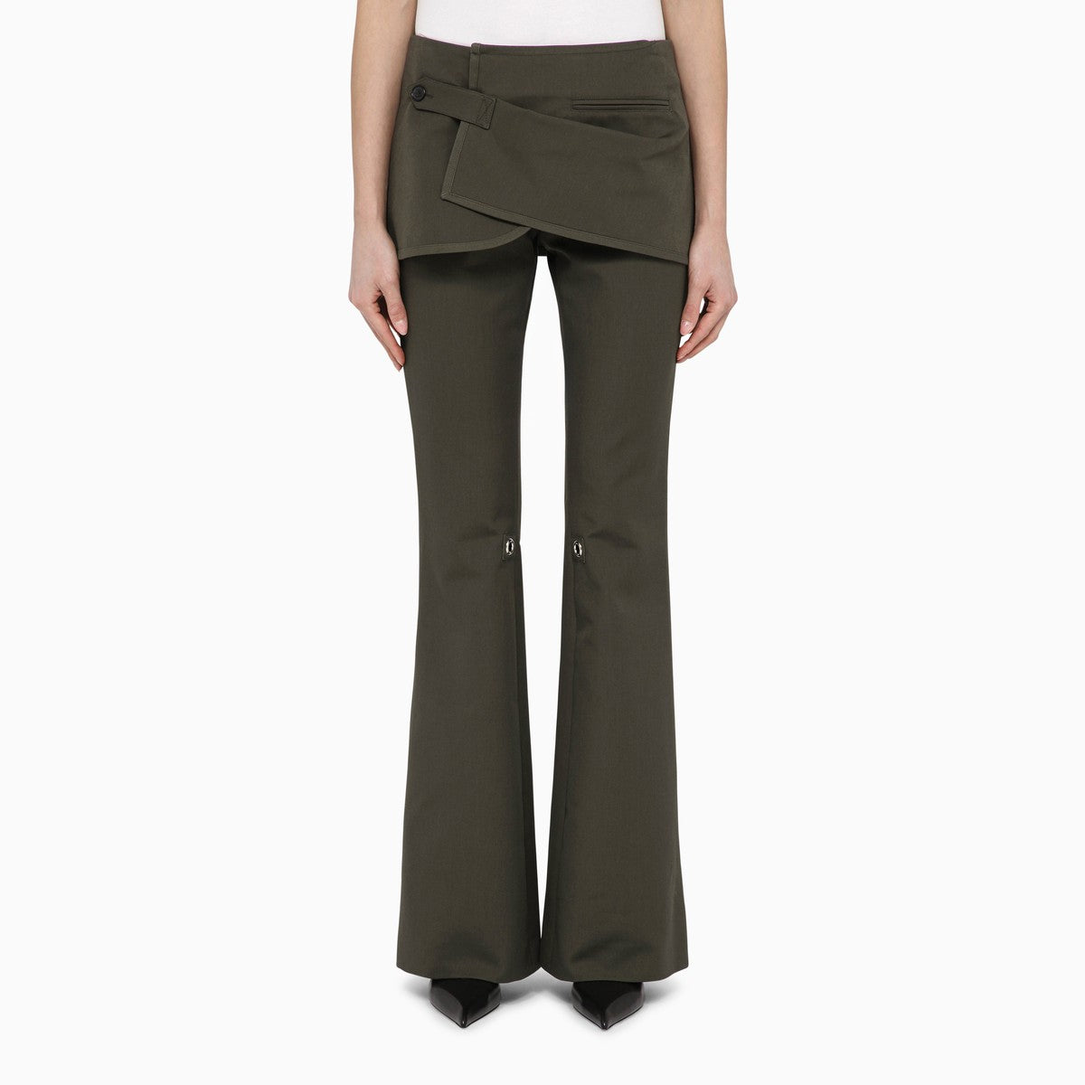 Pantalon mini-jupe en coton vert militaire Courrèges