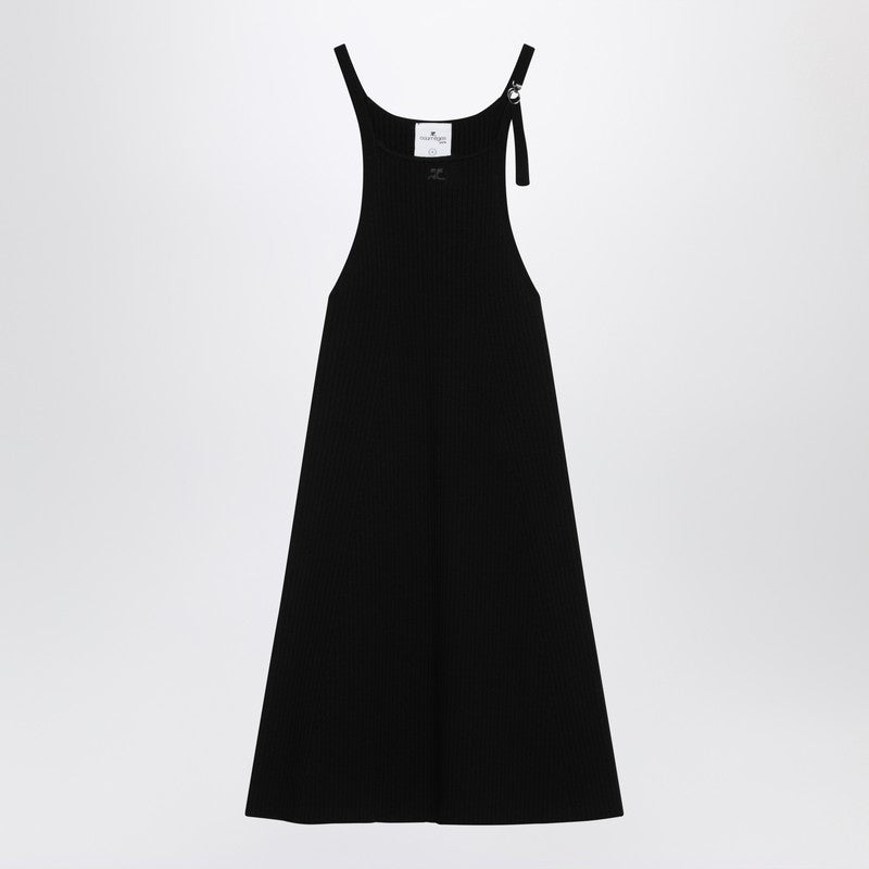 Courreges Courrèges Mini-robe noire côtelée en mélange de viscose