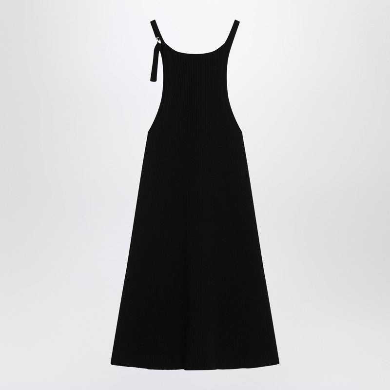 Courreges Courrèges Mini-robe noire côtelée en mélange de viscose