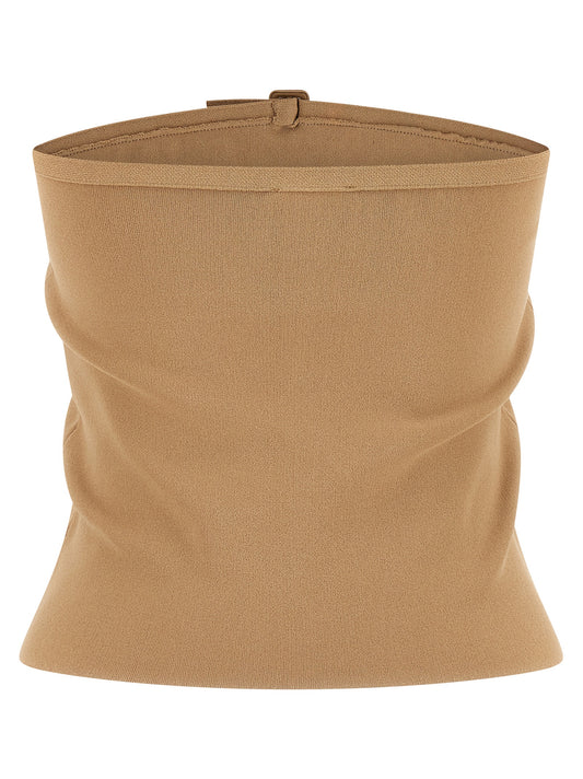 Courreges Buckle Top — Beige Off‑Shoulder Top (Women)