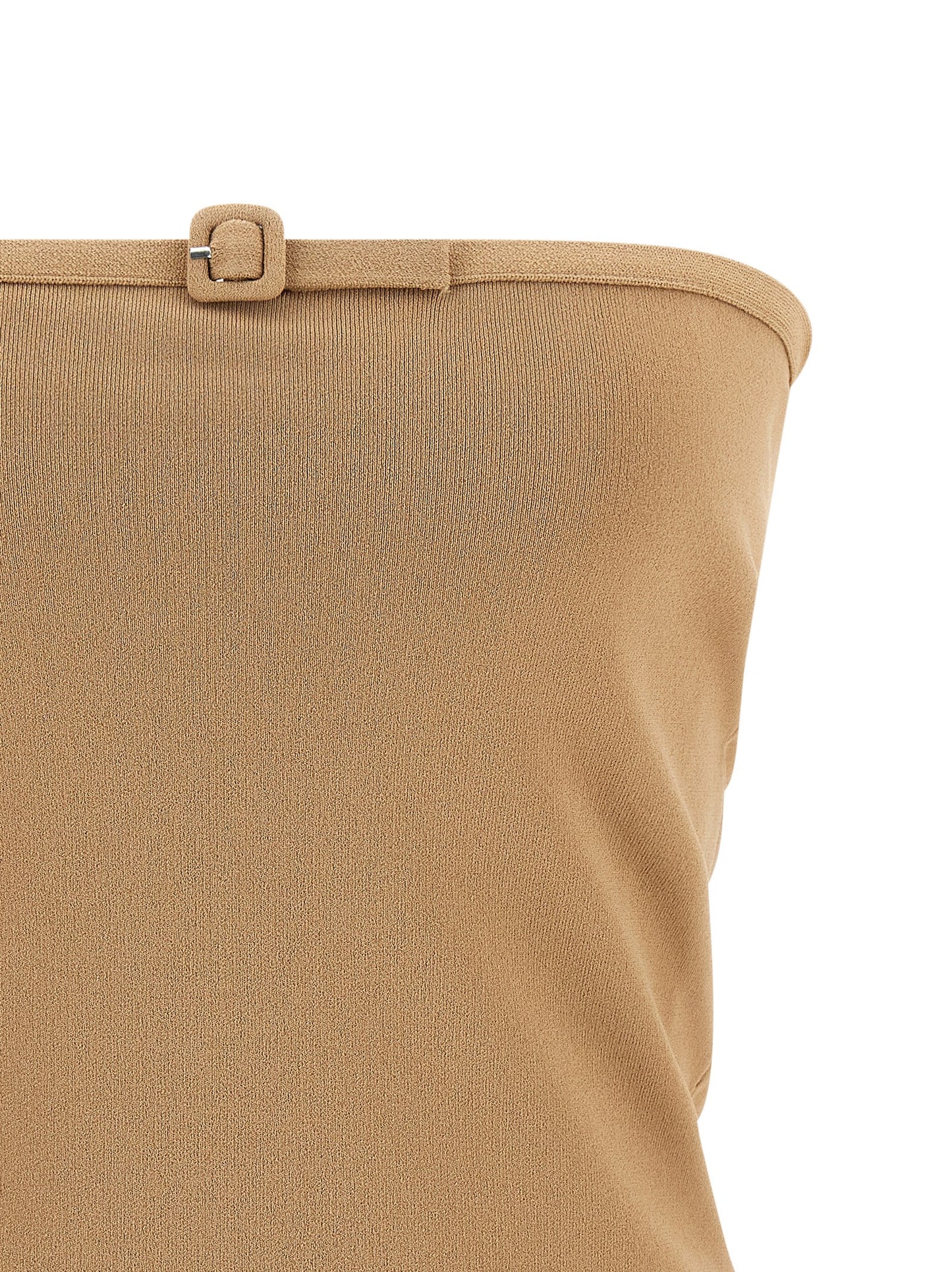 Courreges Buckle Top — Beige Off‑Shoulder Top (Women)