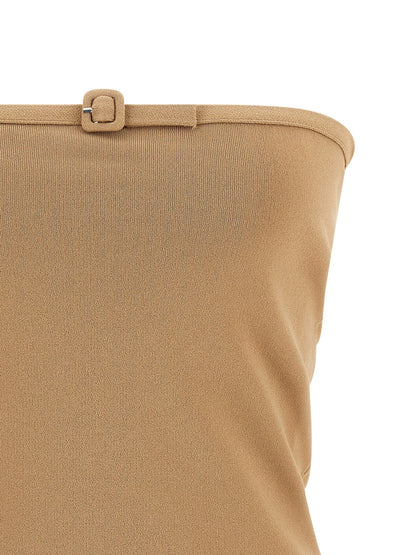 Courreges Buckle Top — Beige Off‑Shoulder Top (Women)