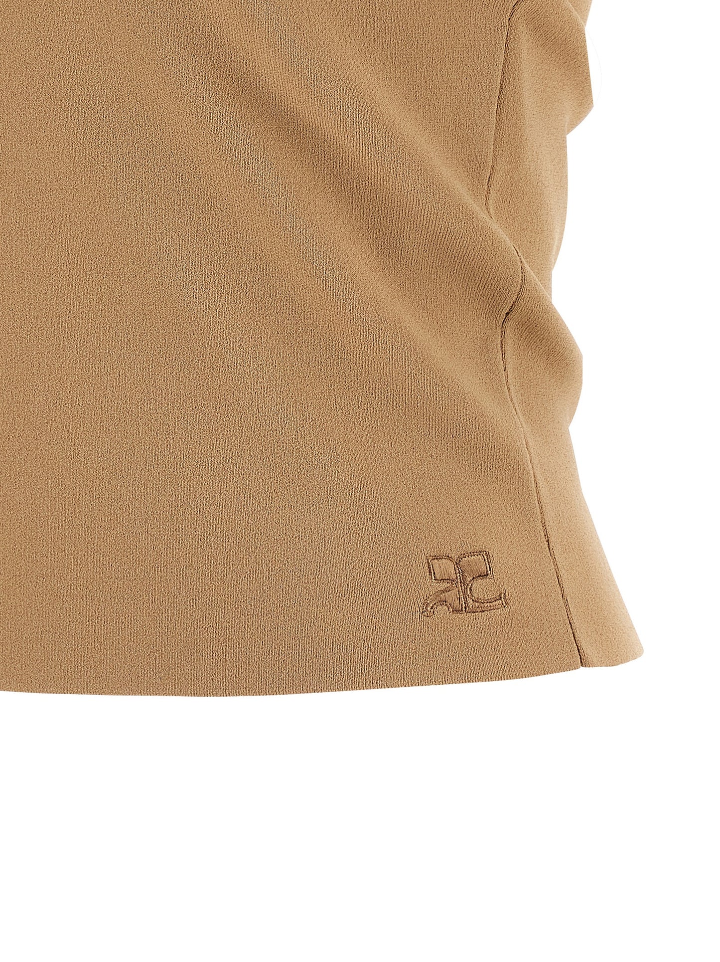 Courreges Buckle Top — Beige Off‑Shoulder Top (Women)