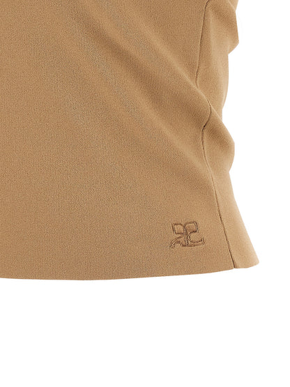 Courreges Buckle Top — Beige Off‑Shoulder Top (Women)