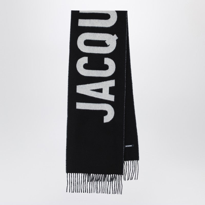 JACQUEMUS Black wool scarf with logo