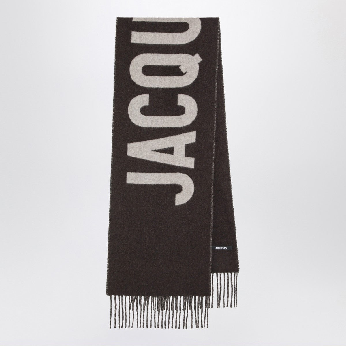 JACQUEMUS Multi-brown wool scarf with logo