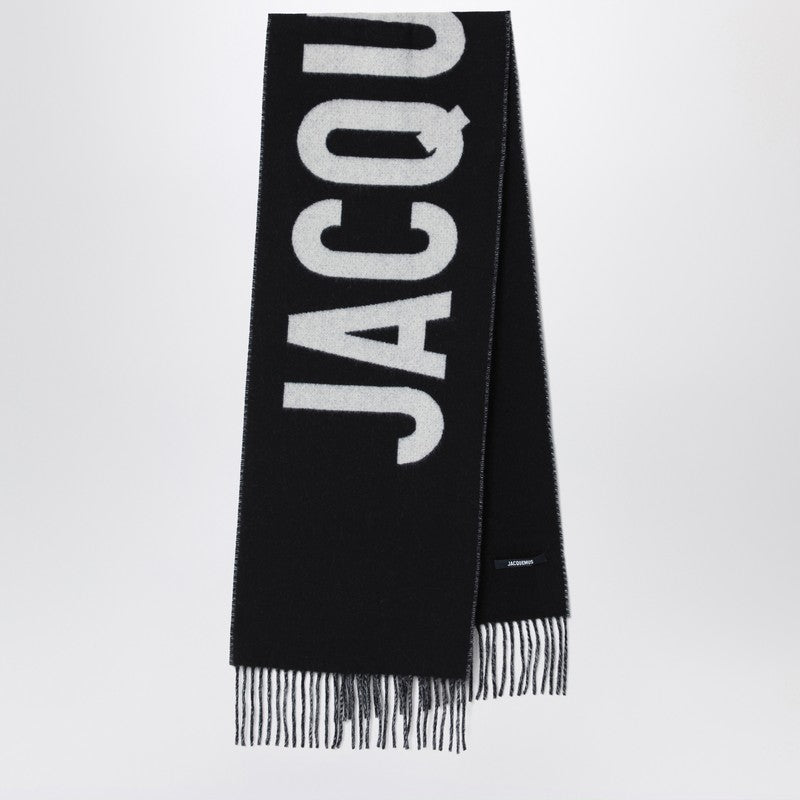 JACQUEMUS Black wool scarf with logo
