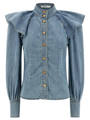 Zimmermann Crush Denim Blouse — Blue Cotton Shirt