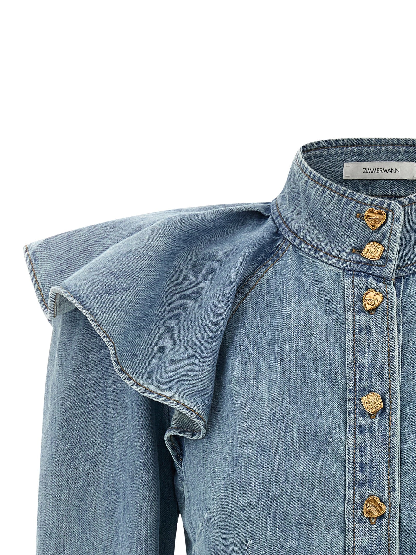 Zimmermann Crush Denim Blouse — Blue Cotton Shirt