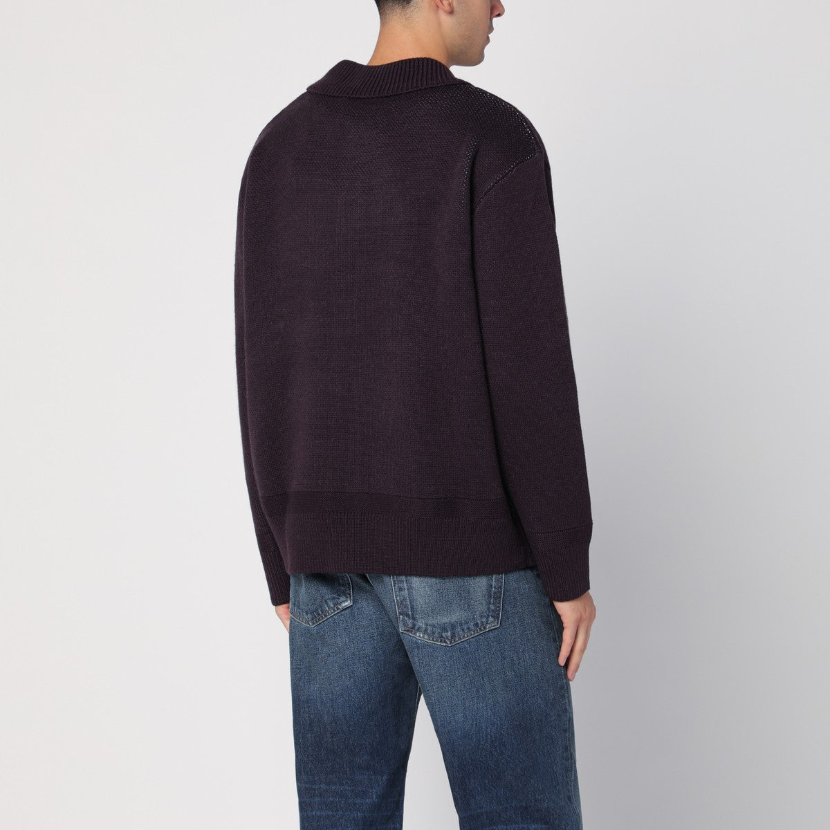 New Amsterdam Surf Association Plum polo cardigan in merino wool