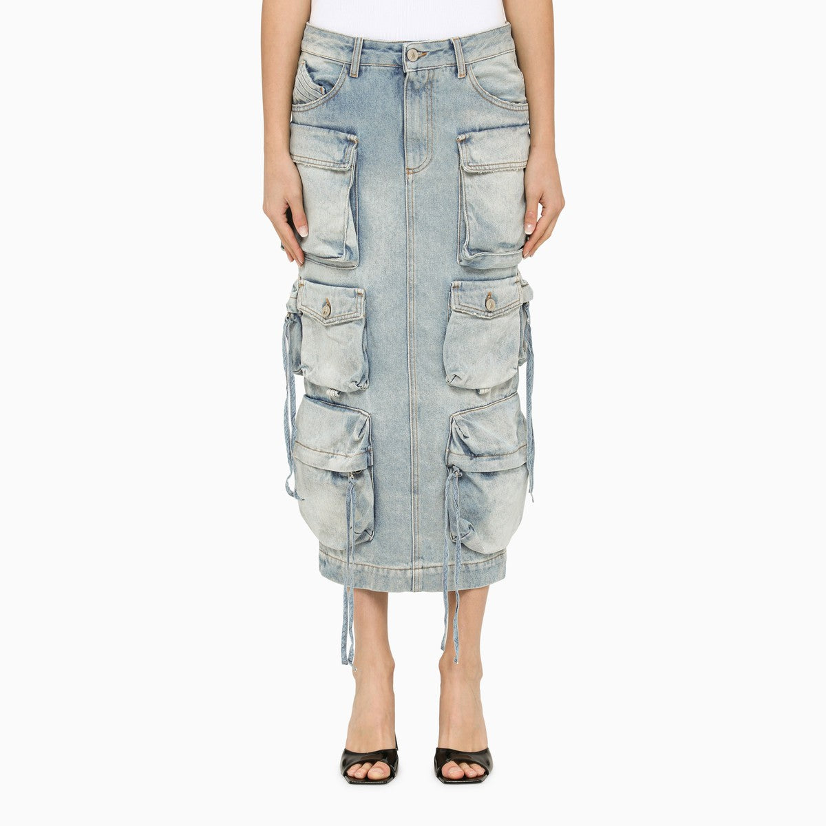 Blue Denim Cargo Midi Skirt — The Attico