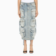 Blue Denim Cargo Midi Skirt — The Attico