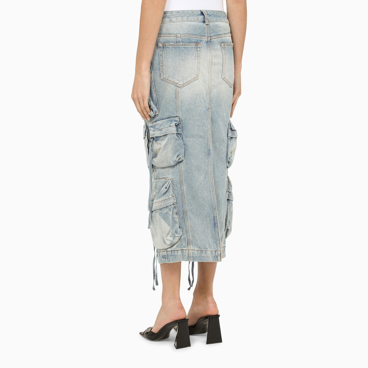 Blue Denim Cargo Midi Skirt — The Attico