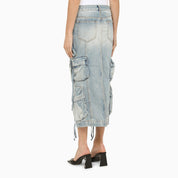 Blue Denim Cargo Midi Skirt — The Attico