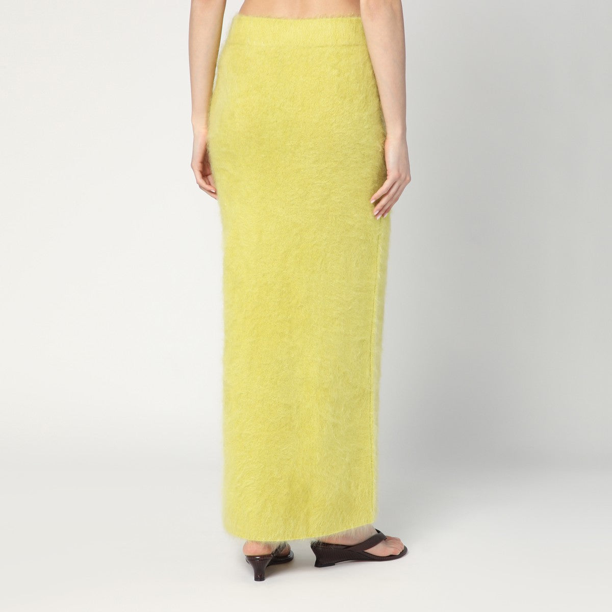 Soft Goat Long Lime-coloured brushed cashmere skirt