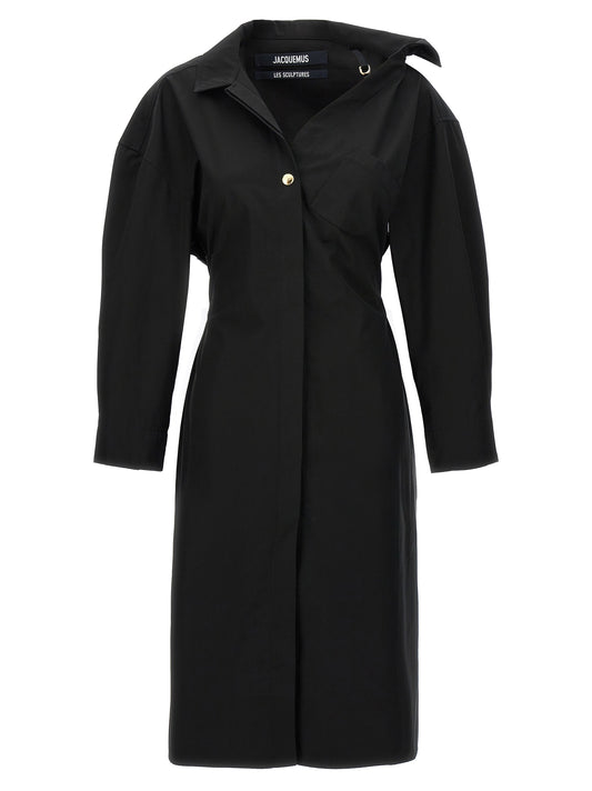Jacquemus La Robe Chemise Dress — Black Cotton Shirtdress