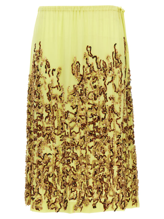 Dries Van Noten Salga Silk Sequin Skirt — Yellow Midi