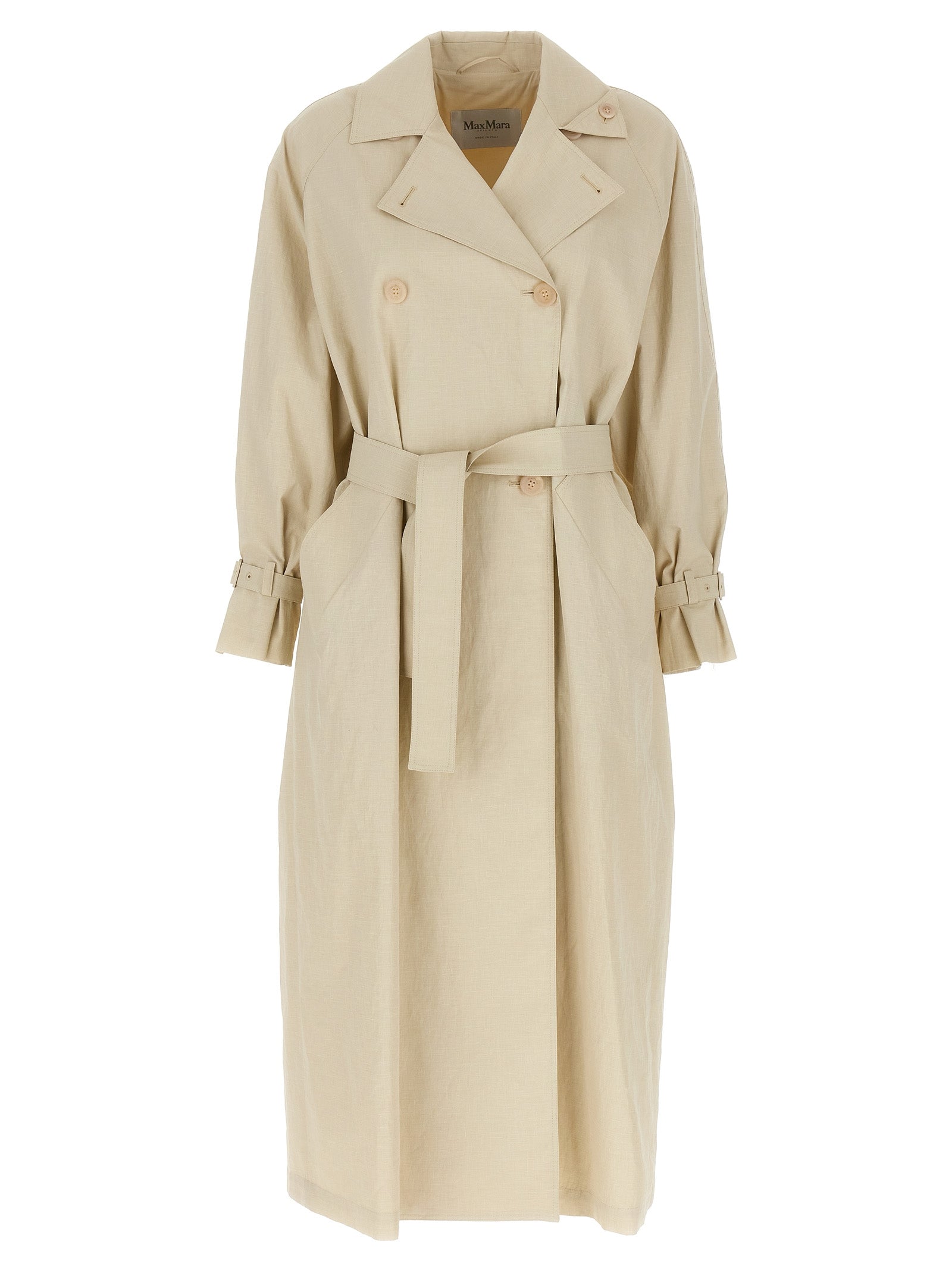 Max Mara Ronco Trench Coat — Beige Linen Trench (Women)
