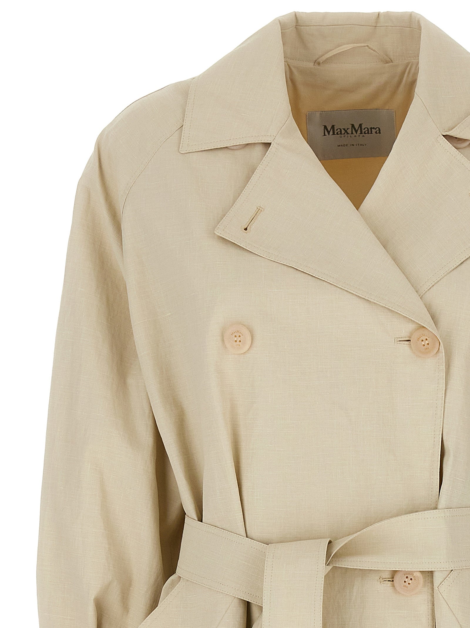 Max Mara Ronco Trench Coat — Beige Linen Trench (Women)