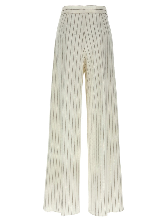Max Mara Clarion Trousers — Wide‑Leg Pinstriped Cotton‑Linen