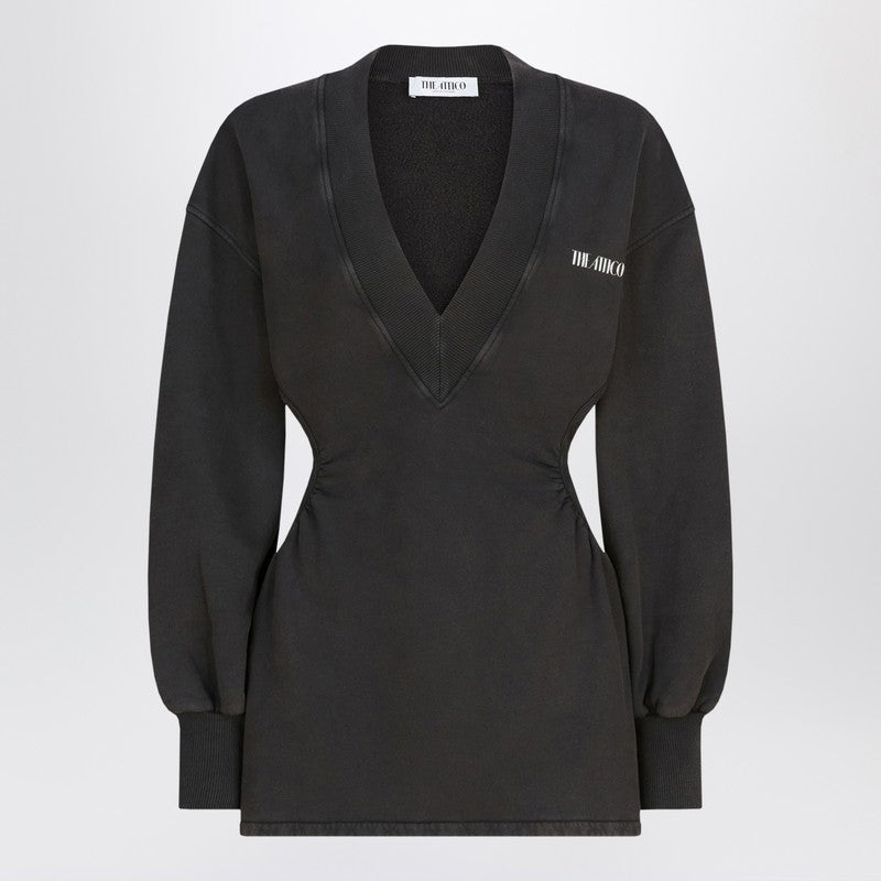 The Attico Washed-effect black mini dress with logo