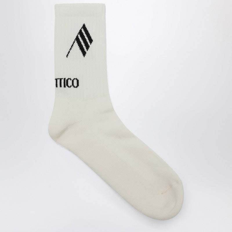 The Attico socks — milk/black logo cotton rib